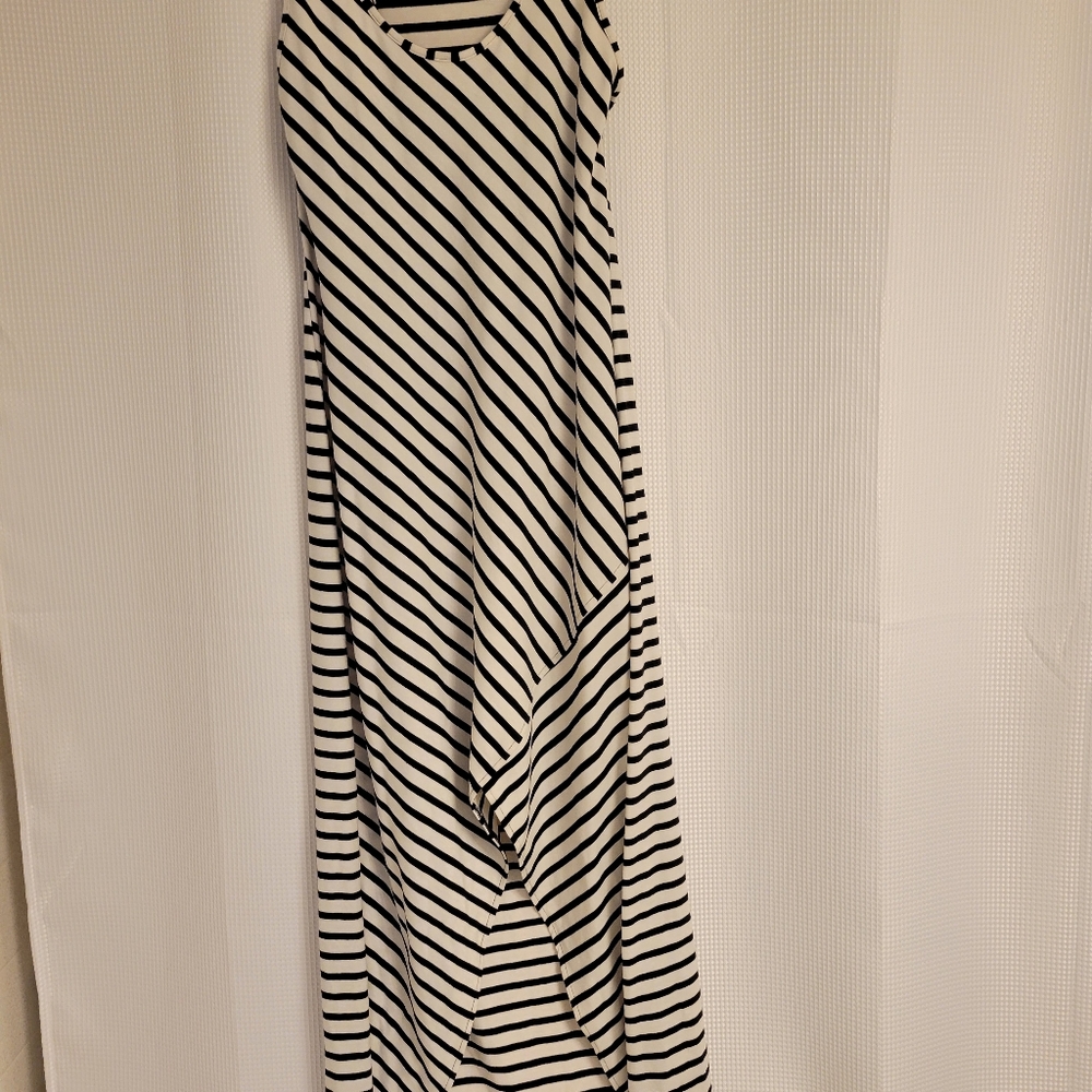 Guess Black and White Asymmetrical Striped Dress